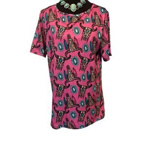 NWT Southern Stitch Pink Western Bull Skull Tee Womens Small Coastal Cowgirl Top